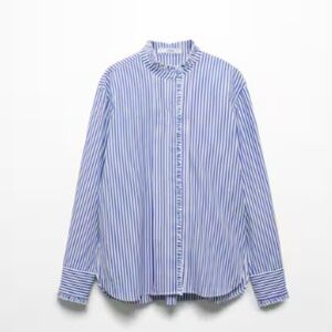 Mango Shirt with Frilly Trim blue stripes